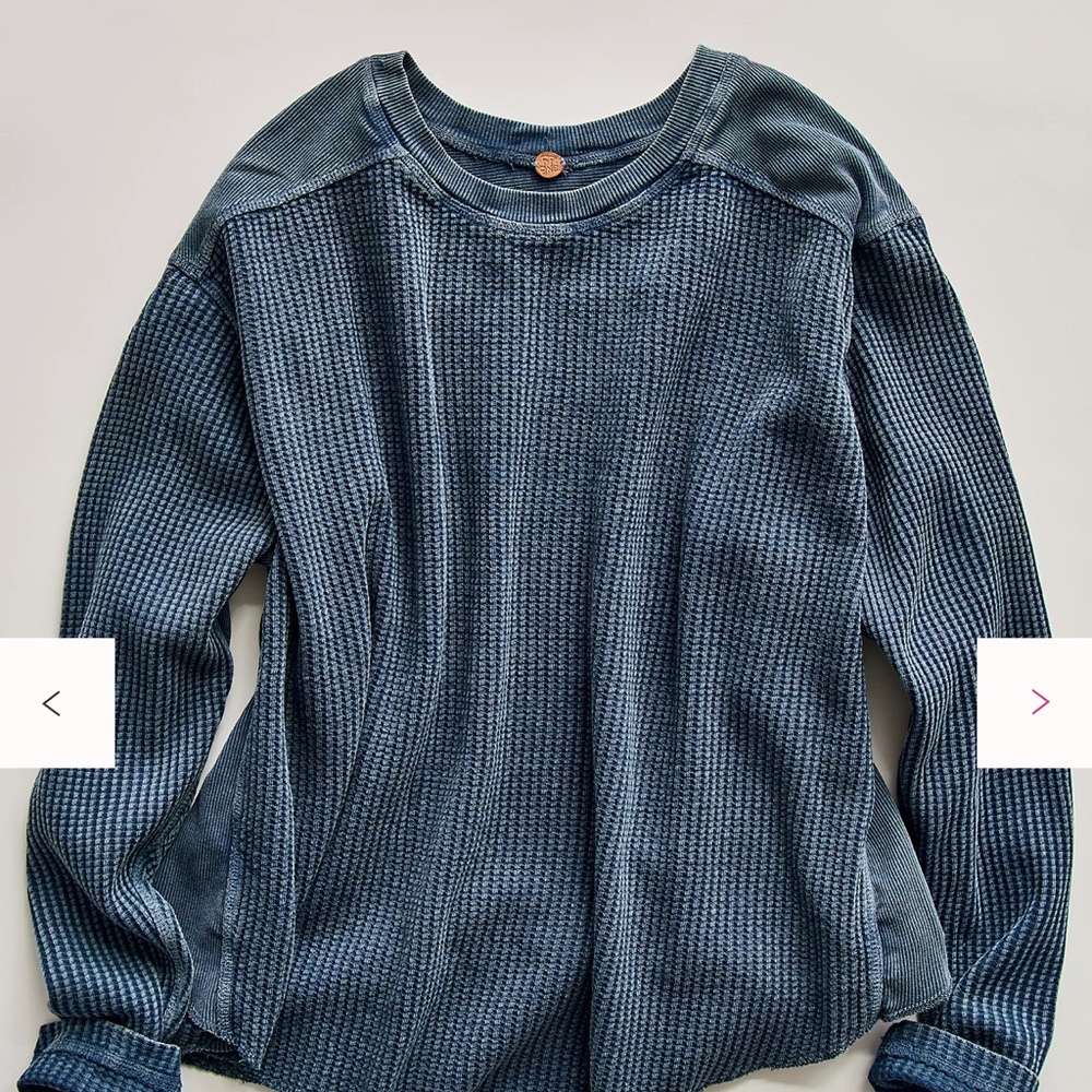 Free People One Blake Waffle Knit Pullover in Dark Denim - Size Small